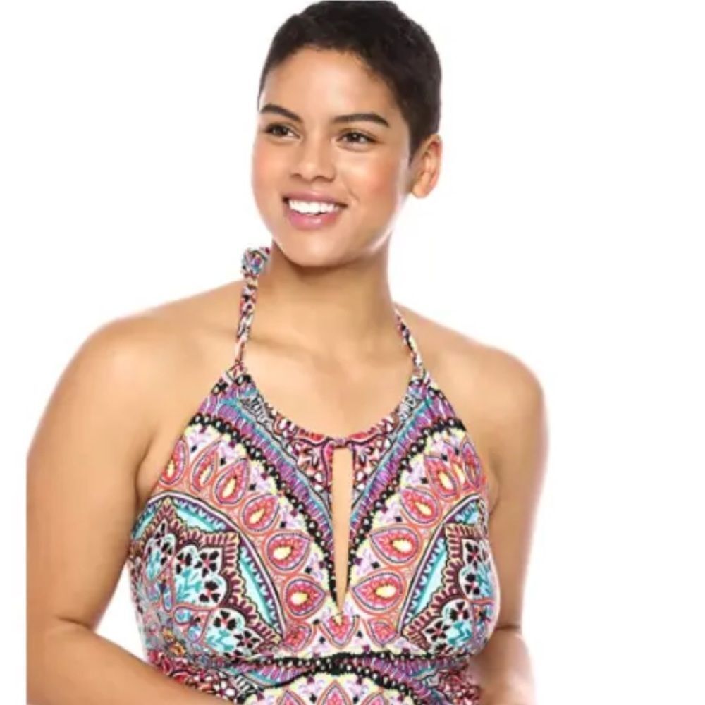 Kenneth Cole One Piece Swimsuit Size 2X Plus Size High Neck Halter Multi NEW
